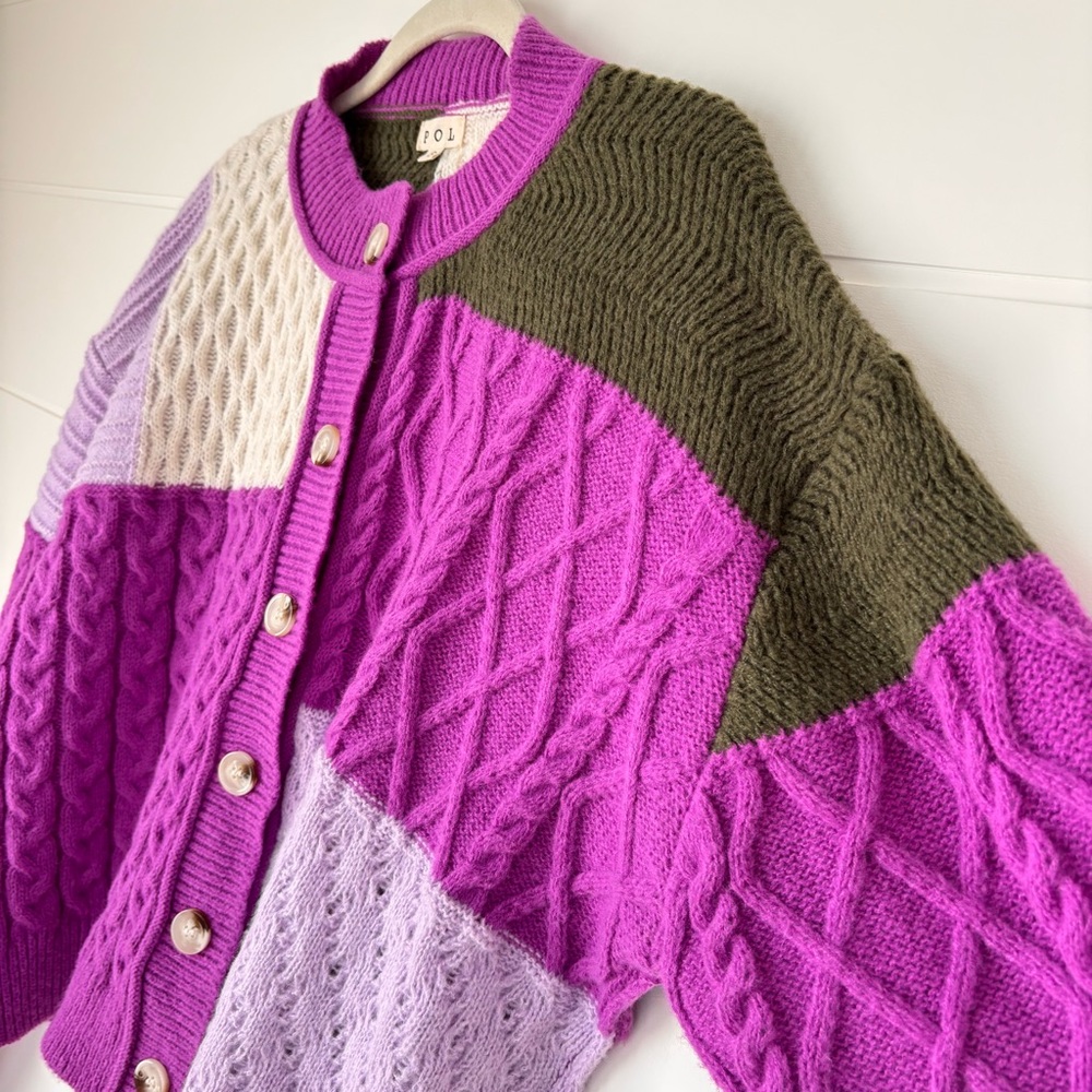 POL Women's Multicolor Purple Patchwork Crochet C… - image 7